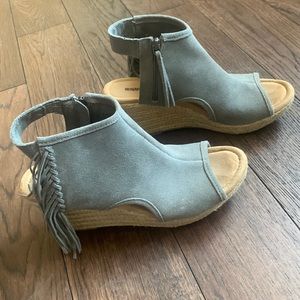 Leather Open Toe Booties Wedge Heel